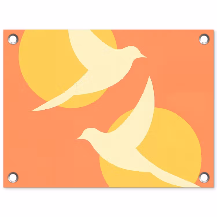 Vogels - Cirkels - Geel tuinposter los doek klein -3d