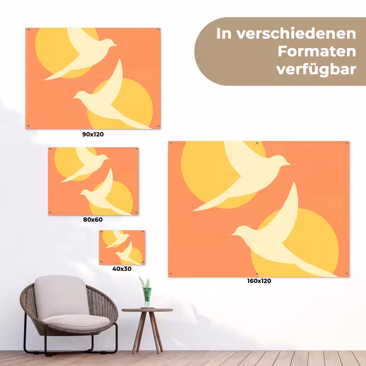 Vogels - Cirkels - Geel tuinposter los doek klein -Xsfeer9_DE