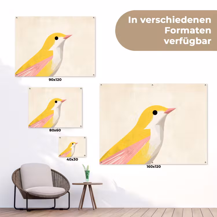 Vogel - Minimalistisch - Geel tuinposter los doek klein -Xsfeer9_DE