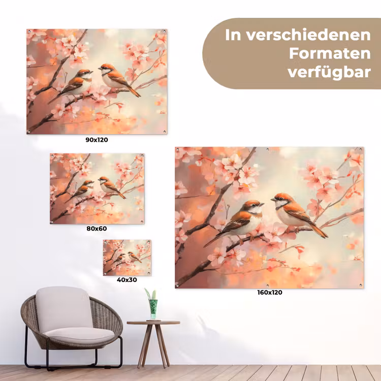 Vogels - Romantic - Bloesemtak tuinposter los doek klein -Xsfeer9_DE