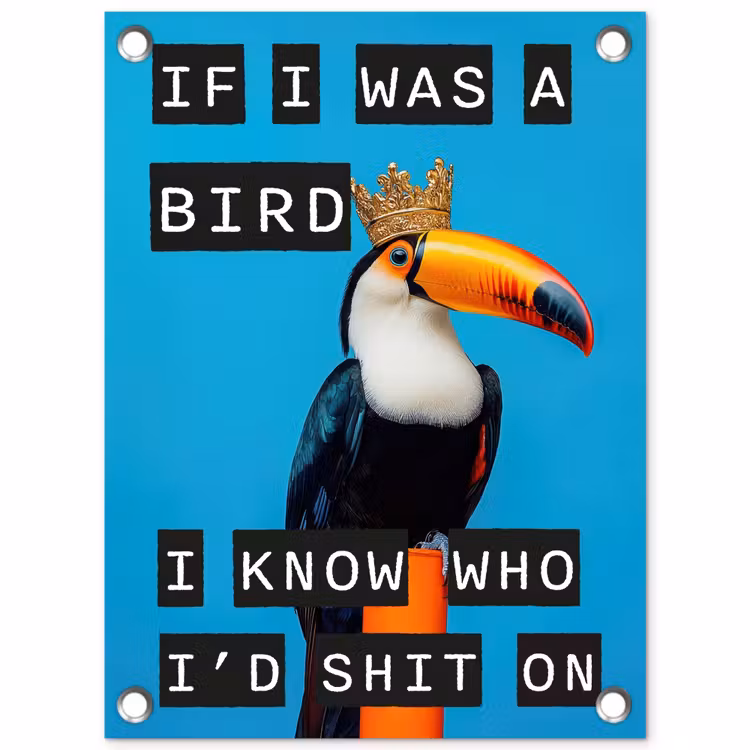Vogel - Toekan - Blauw - Quotes tuinposter los doek klein -3d