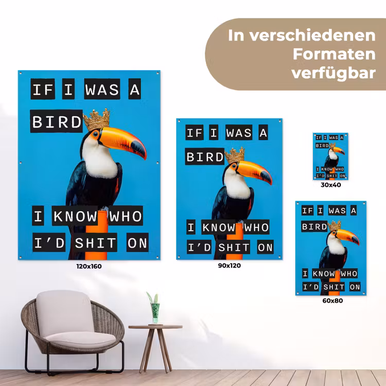 Vogel - Toekan - Blauw - Quotes tuinposter los doek klein -Xsfeer9_DE