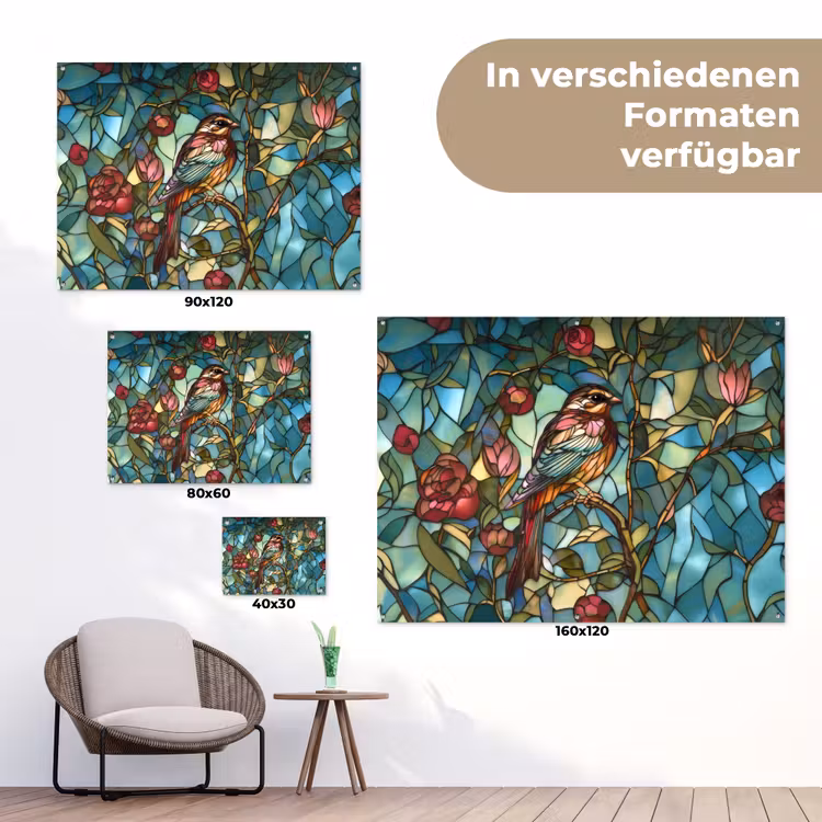 Vogel - Tak - Rozen - Mozaïek tuinposter los doek klein -Xsfeer9_DE