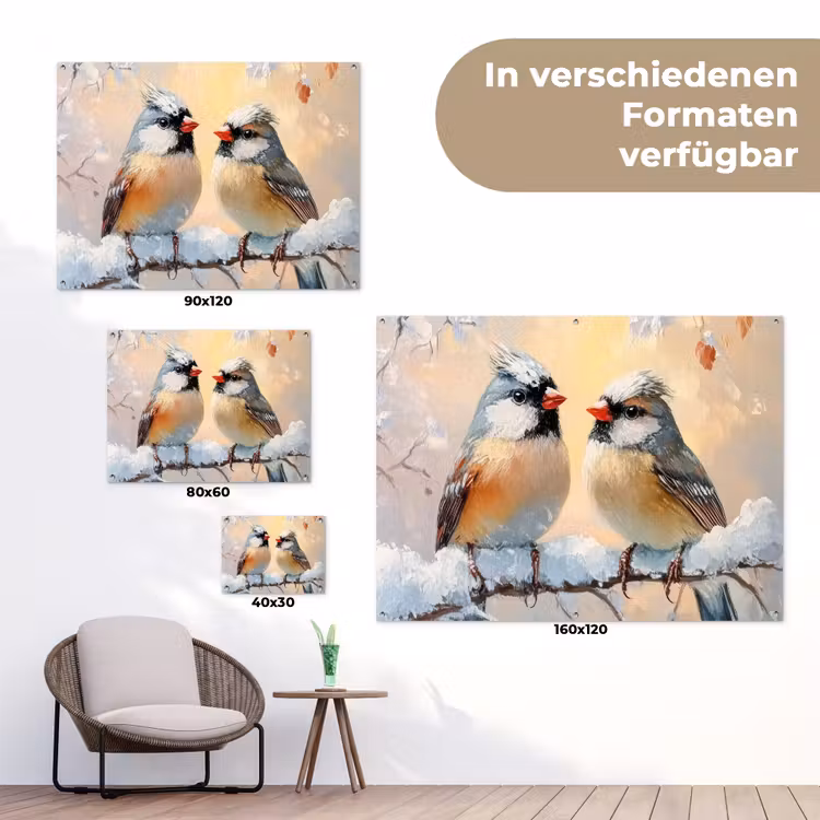 Vogels - Tak - Winter - Sneeuw tuinposter los doek klein -Xsfeer9_DE
