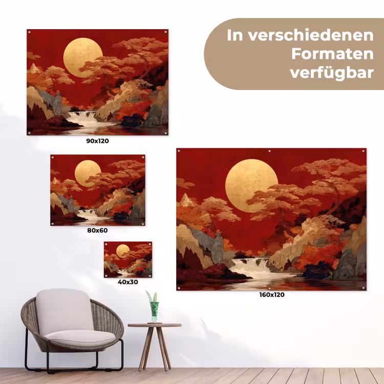 Volle maan - Landschap - Waterval tuinposter los doek klein -Xsfeer9_DE