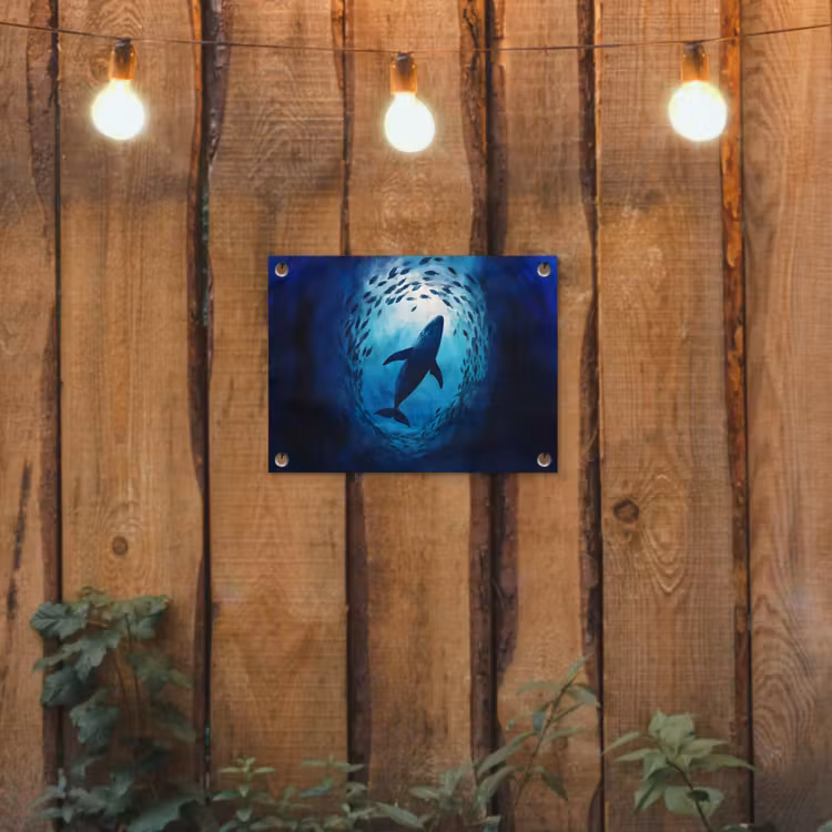 Walvis - Vissen - Donkerblauw tuinposter los doek klein -sfeer1