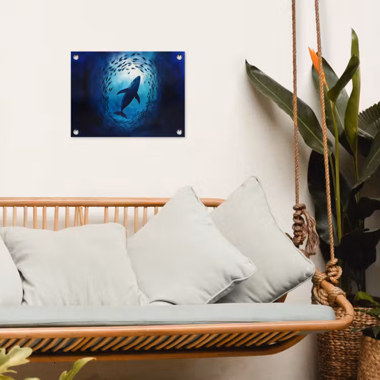 Walvis - Vissen - Donkerblauw tuinposter los doek klein -sfeer7