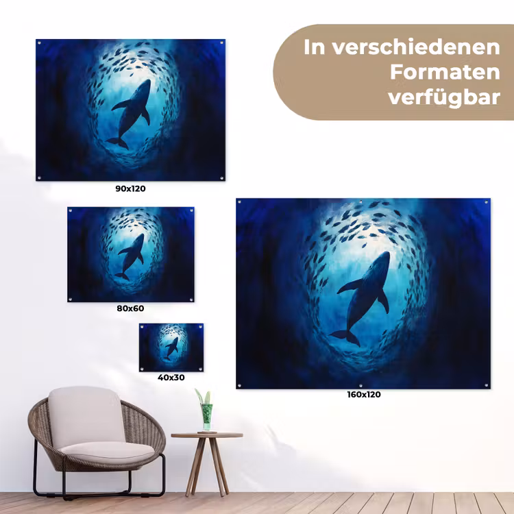 Walvis - Vissen - Donkerblauw tuinposter los doek klein -Xsfeer9_DE