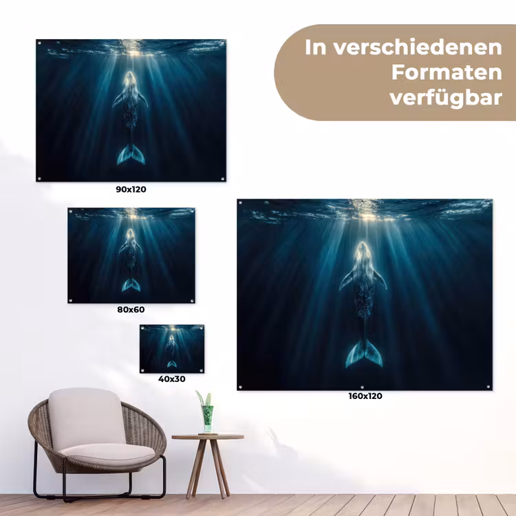 Walvis - Water - Zonnestralen - Blauw tuinposter los doek klein -Xsfeer9_DE