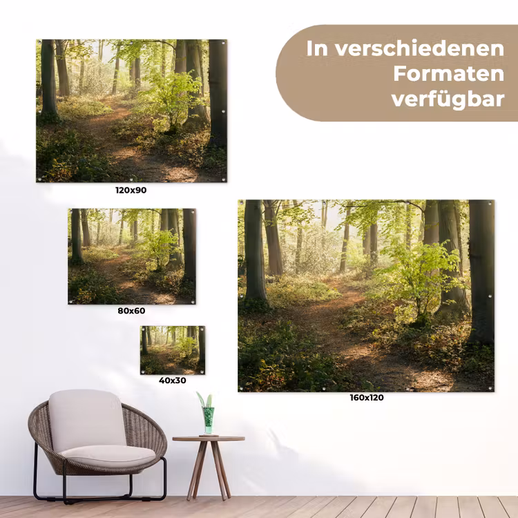 Bos - Bomen - Pad - Zon - Planten - Bladeren - Natuur tuinposter los doek klein -Xsfeer9_DE