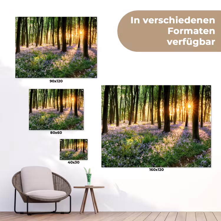 Bos met blauwe hyacinten bij zonsopgang tuinposter los doek klein -Xsfeer9_DE