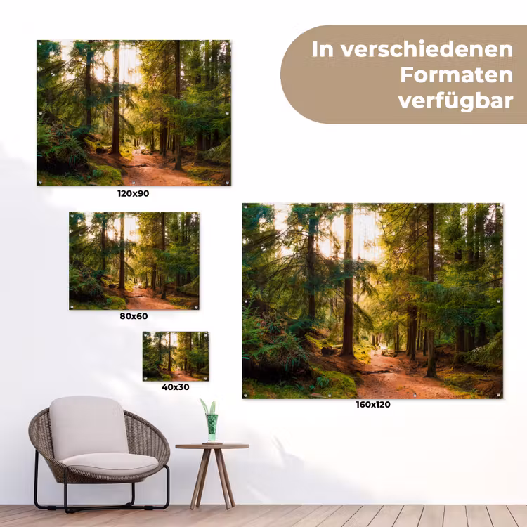 Bos - Pad - Bomen - Groen - Zon - Natuur tuinposter los doek klein -Xsfeer9_DE