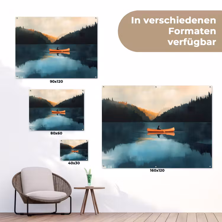 Bossen - Meer - Kano - Oranje tuinposter los doek klein -Xsfeer9_DE