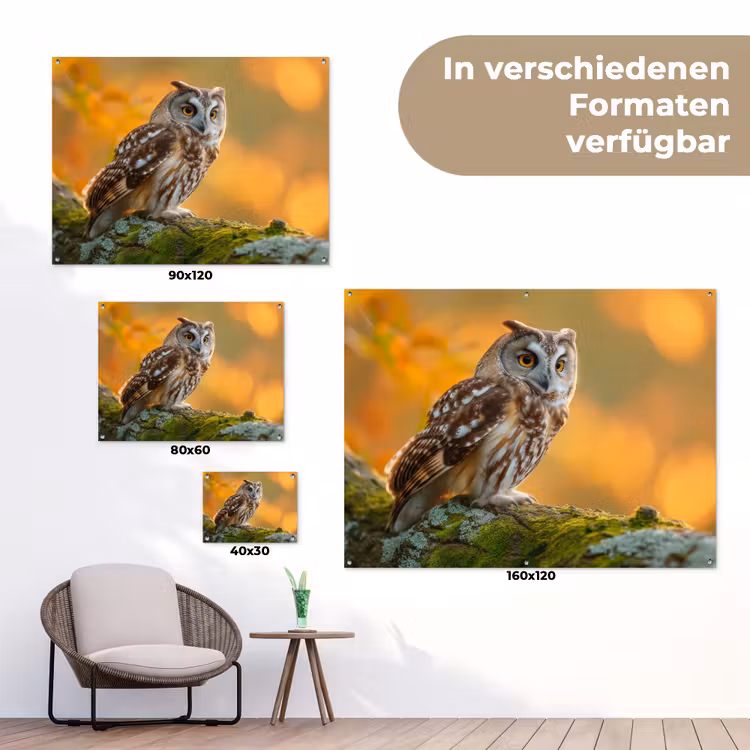 Bosuil op Mosbegroeide Tak tuinposter los doek klein -Xsfeer9_DE