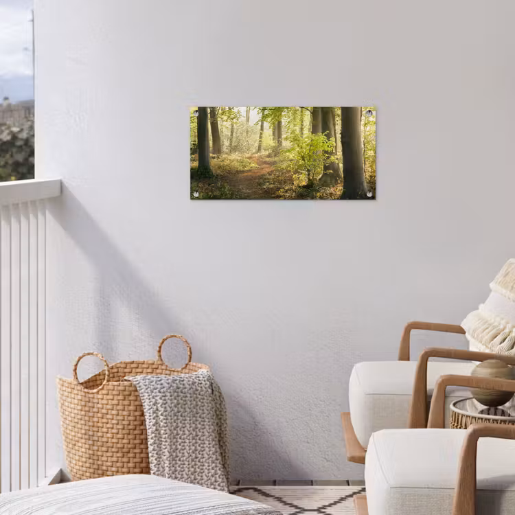 Bospad bij zonsopgang tuinposter los doek klein -sfeer8