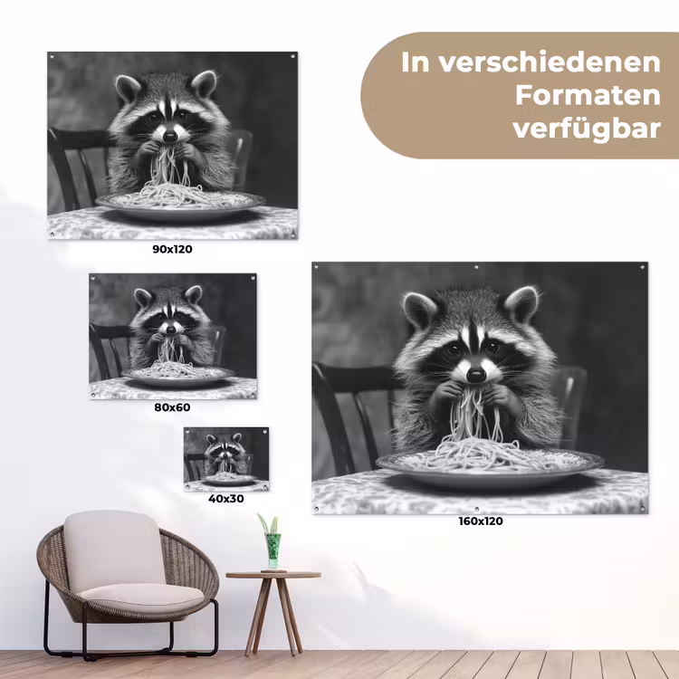 Wasbeer - Cute - Pasta - Tafelkleed - Zwart - Wit tuinposter los doek klein -Xsfeer9_DE