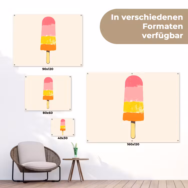 Waterijsje - Retro - Stokje - Roze tuinposter los doek klein -Xsfeer9_DE