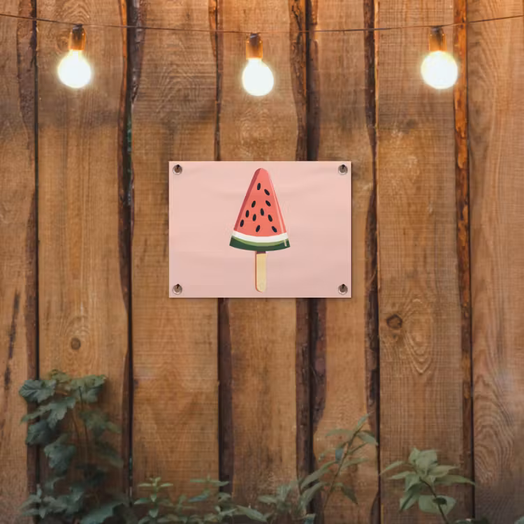Watermeloen - Ijsje - Pitjes - Rood tuinposter los doek klein -sfeer1