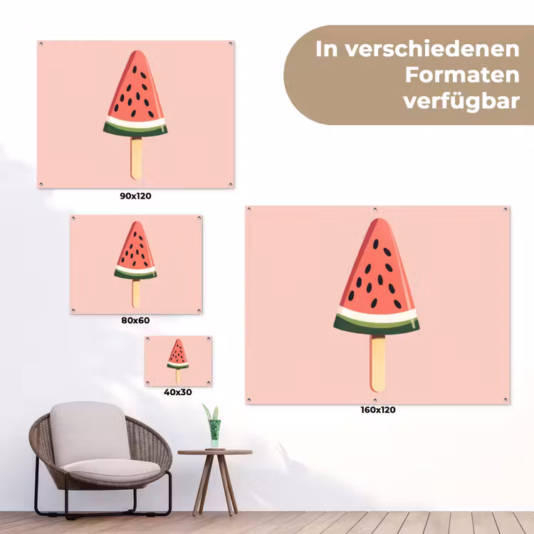 Watermeloen - Ijsje - Pitjes - Rood tuinposter los doek klein -Xsfeer9_DE