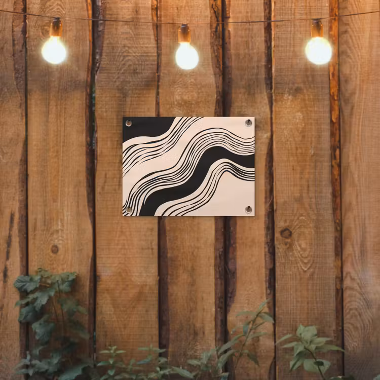 Golven - Zwart - Zandkleur tuinposter los doek klein -sfeer1
