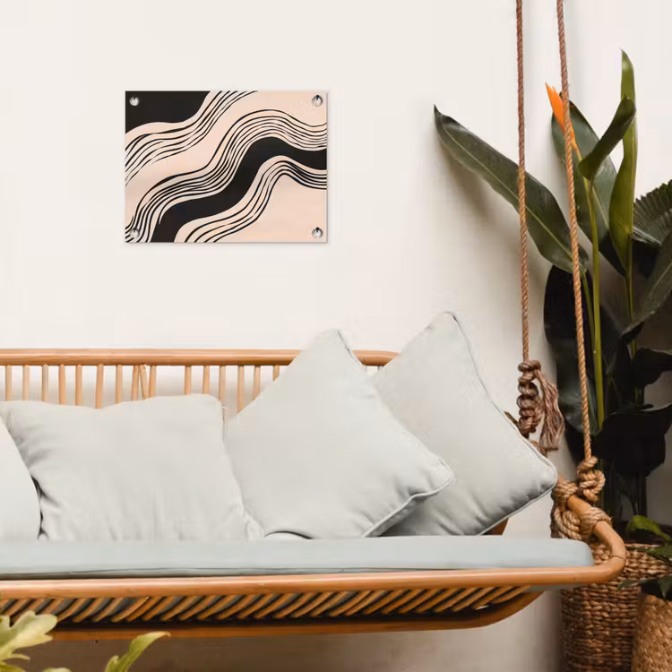 Golven - Zwart - Zandkleur tuinposter los doek klein -sfeer7