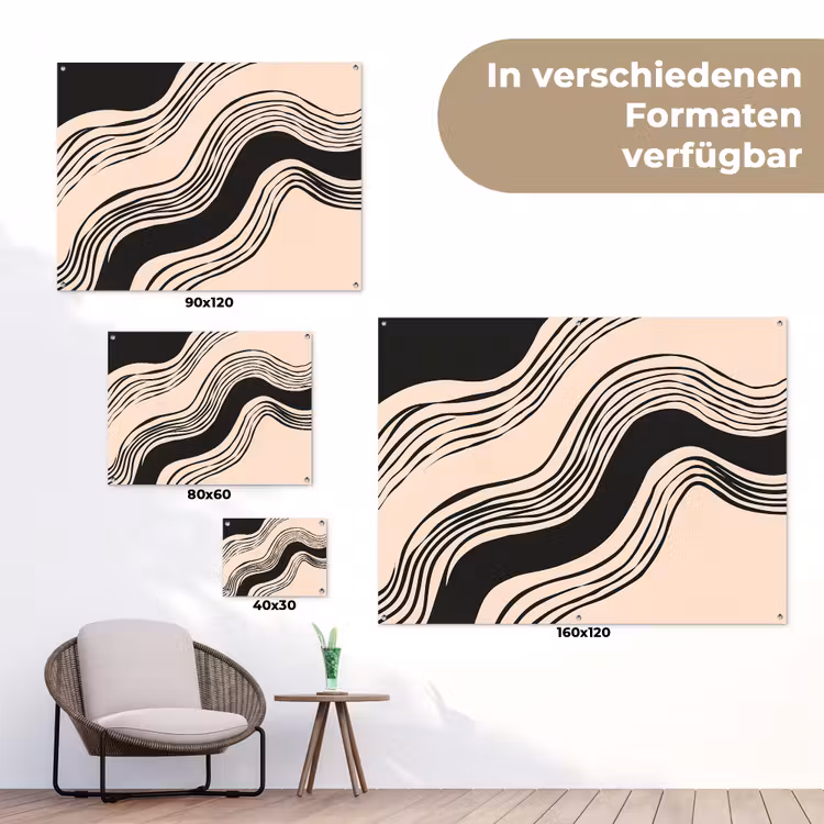 Golven - Zwart - Zandkleur tuinposter los doek klein -Xsfeer9_DE