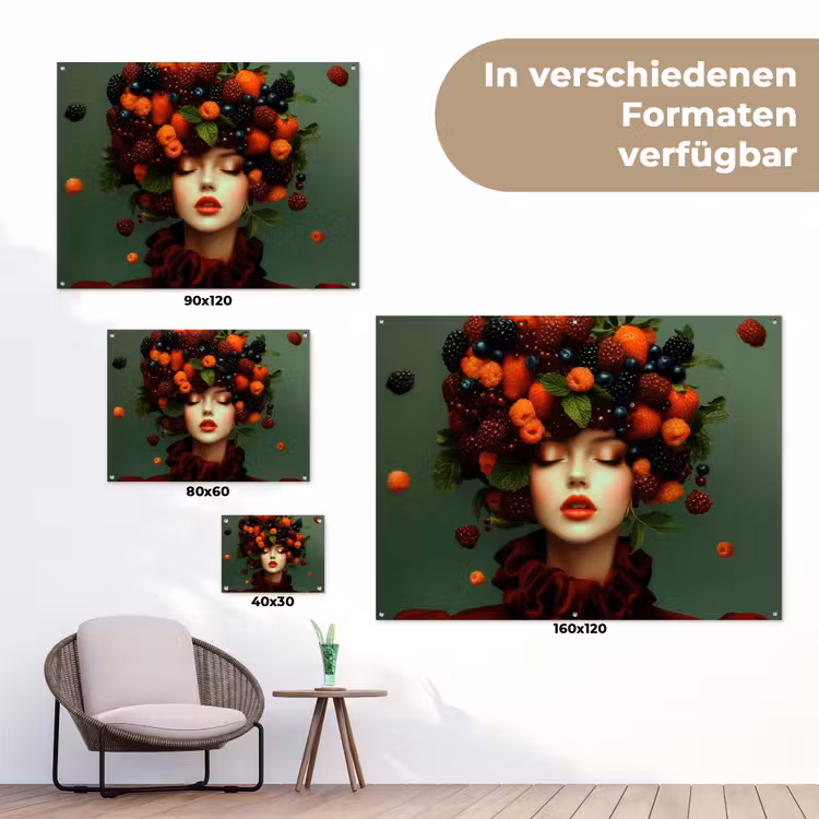 Vrouw - Aardbeien - Frambozen - Bramen - Bessen tuinposter los doek klein -Xsfeer9_DE