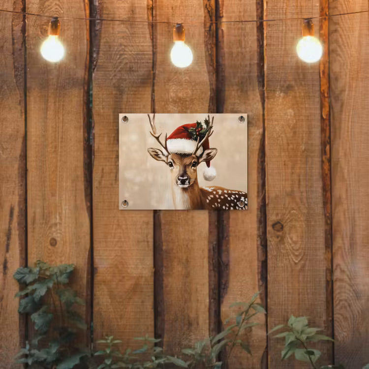 Kerst - Hert - Gewei - Rood tuinposter los doek klein -sfeer1