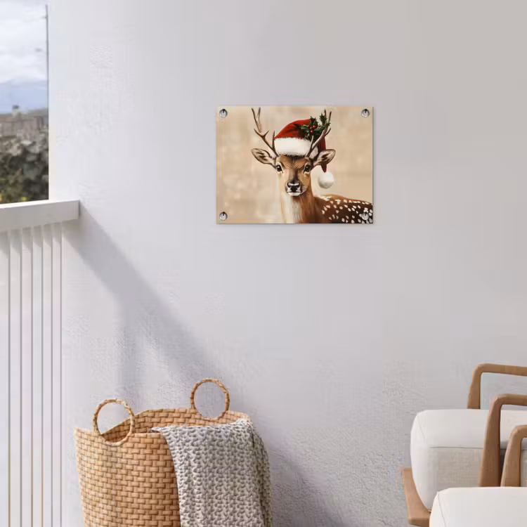 Kerst - Hert - Gewei - Rood tuinposter los doek klein -sfeer8