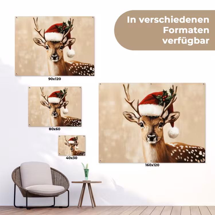 Kerst - Hert - Gewei - Rood tuinposter los doek klein -Xsfeer9_DE