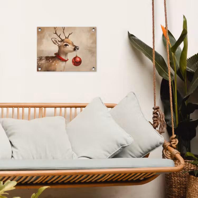 Kerst - Hert - Gewei - Kerstbal - Rendier tuinposter los doek klein -sfeer7