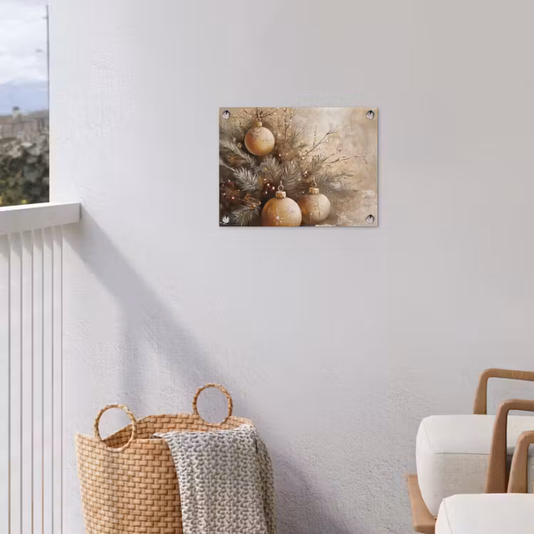 Kerst - Kerstballen - Beige - Goud tuinposter los doek klein -sfeer8