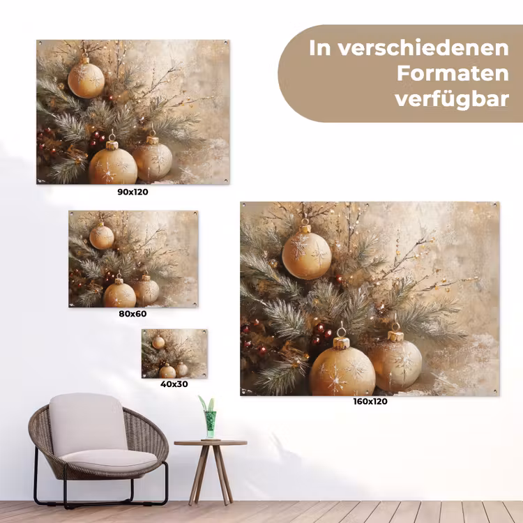 Kerst - Kerstballen - Beige - Goud tuinposter los doek klein -Xsfeer9_DE