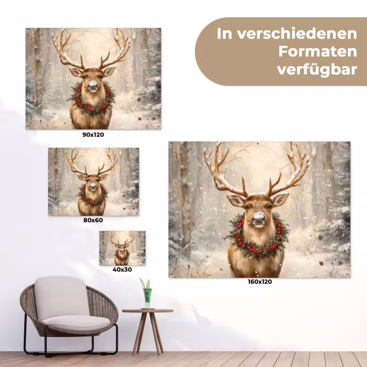 Kerst - Rendier - Winter - Krans tuinposter los doek klein -Xsfeer9_DE