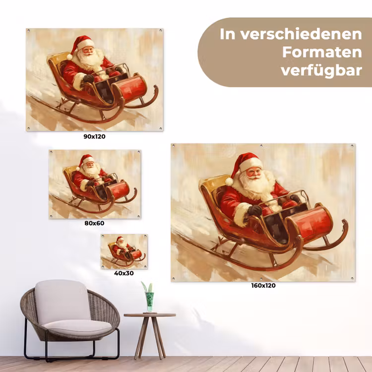 Kerst - Slee - Kerstman tuinposter los doek klein -Xsfeer9_DE