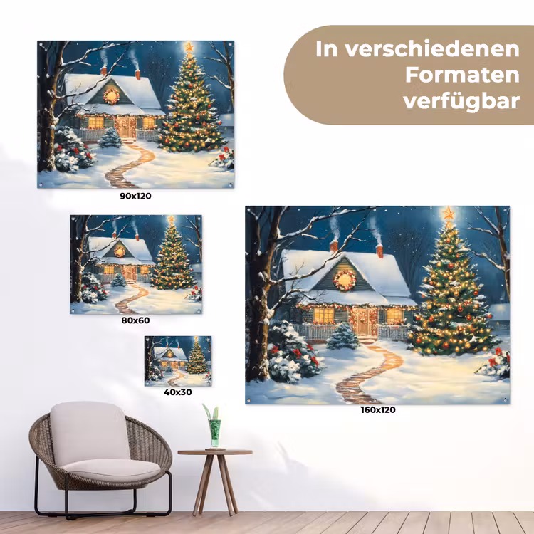 Kerst - Kerstboom - Winter - Huis - Sneeuw tuinposter los doek klein -Xsfeer9_DE
