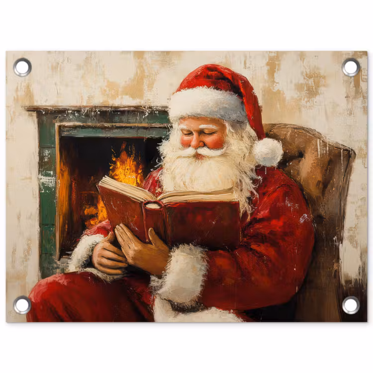 Kerst - Kerstman - Winter - Open Haard tuinposter los doek klein -3d