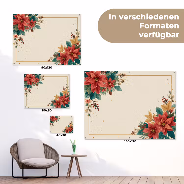 Kerst - Poinsettia - Omlijsting - Kleurrijk tuinposter los doek klein -Xsfeer9_DE