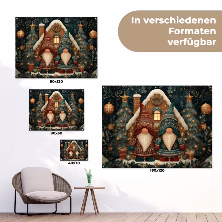 Kerst - Gnomen - Peperkoekhuisje - Rood - Groen tuinposter los doek klein -Xsfeer9_DE