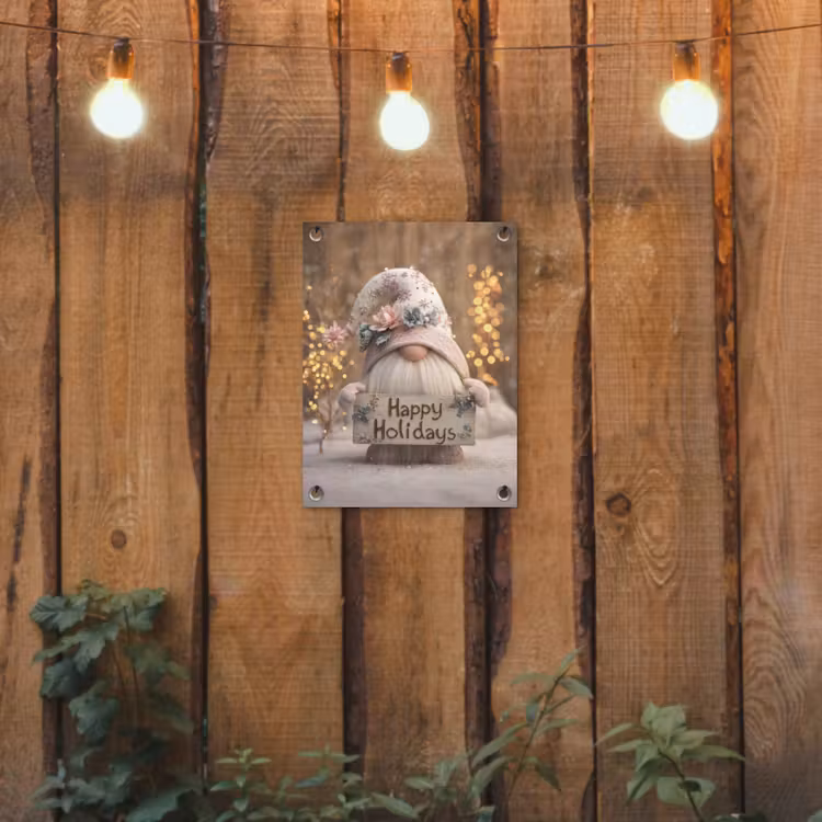 Kerst - Gnome - Bord - Kleurrijk tuinposter los doek klein -sfeer1