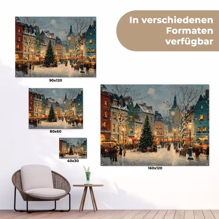 Kerstsfeer - Stadsplein - Kleurrijk tuinposter los doek klein -Xsfeer9_DE