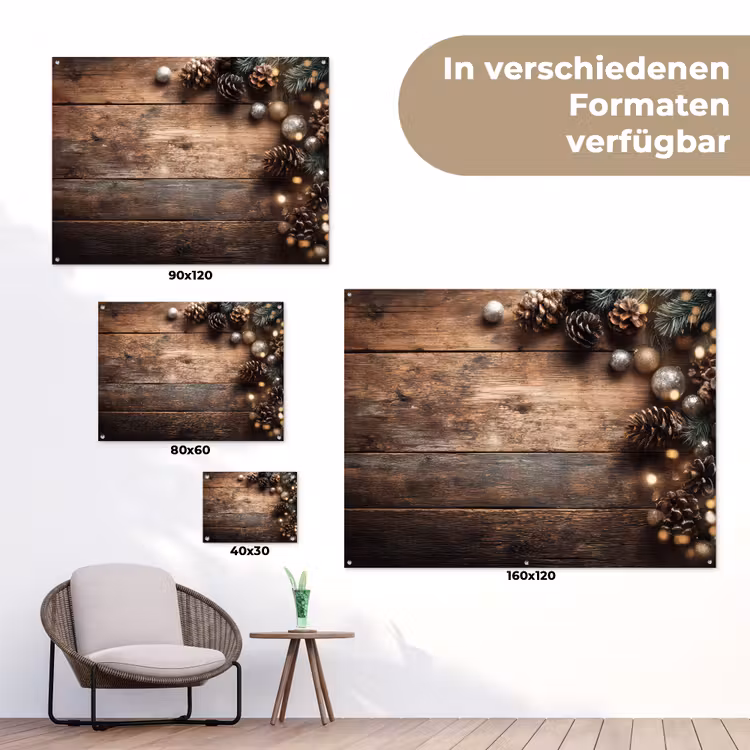 Kersthoekdecoratie - Dennenappels - Lichtjes tuinposter los doek klein -Xsfeer9_DE