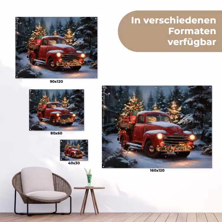 Kersttruck - Sneeuwbos - Rood tuinposter los doek klein -Xsfeer9_DE