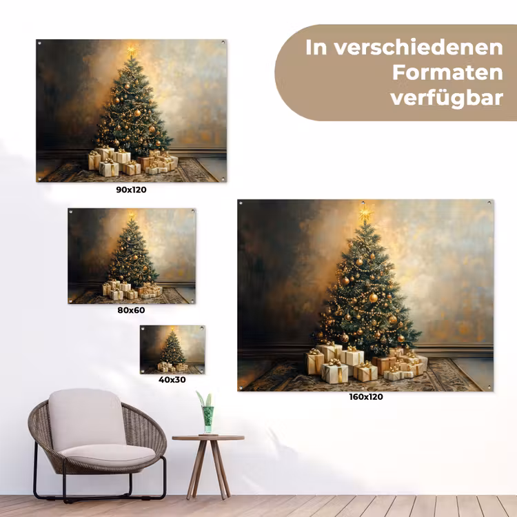 Kerstboom - Cadeaus - Goud tuinposter los doek klein -Xsfeer9_DE