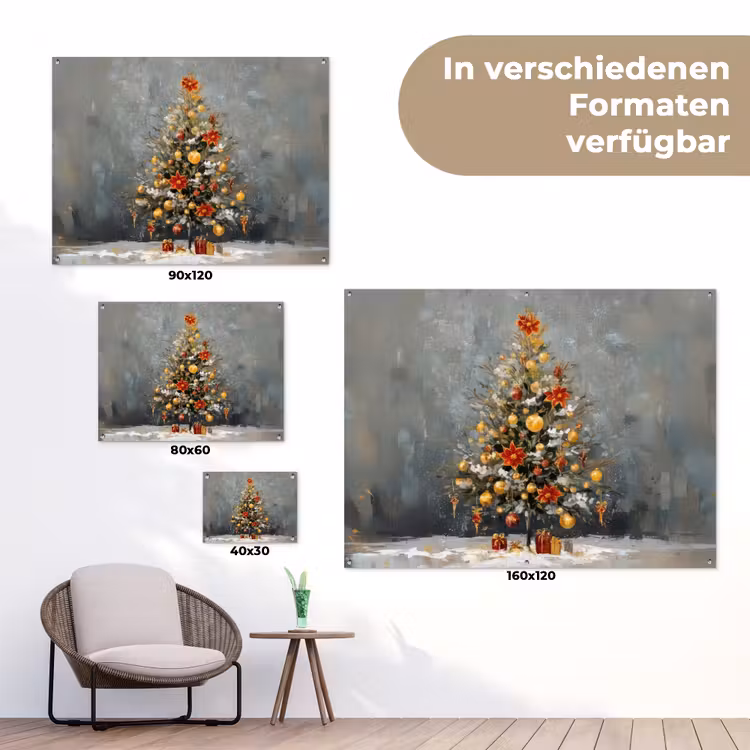 Kerstboom - Cadeaus - Rood - Goud tuinposter los doek klein -Xsfeer9_DE