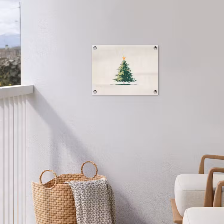 Kerstboom - Illustratie - Ster - Sneeuw tuinposter los doek klein -sfeer8