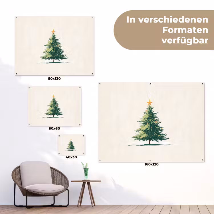 Kerstboom - Illustratie - Ster - Sneeuw tuinposter los doek klein -Xsfeer9_DE