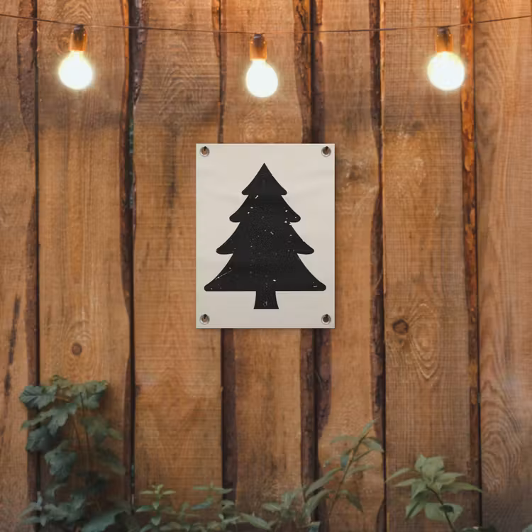 Kerstboom - Zwarte kerstboom - Boom - Japandi tuinposter los doek klein -sfeer1