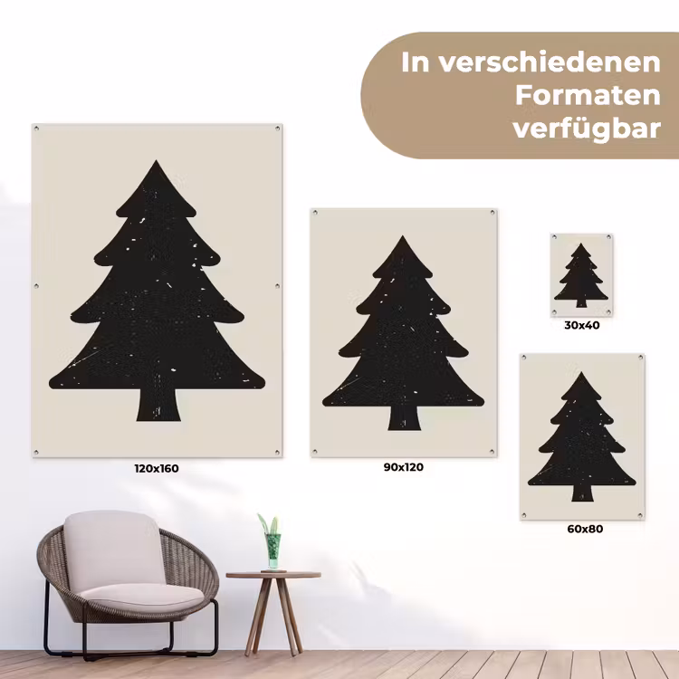 Kerstboom - Zwarte kerstboom - Boom - Japandi tuinposter los doek klein -Xsfeer9_DE