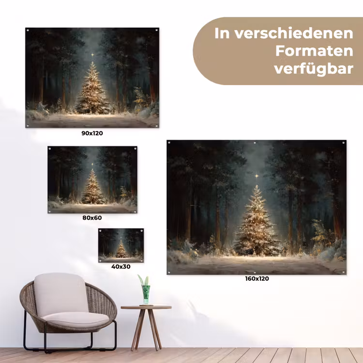 Kerstboom - Bos - Sneeuw - meerkleurig tuinposter los doek klein -Xsfeer9_DE